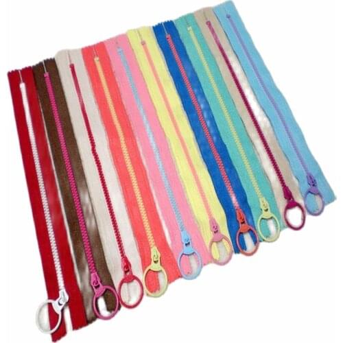 Resin contrast color teenth zippers nylon fabric round sliders 20cm/30cm with 10 optional colors for bags sewing