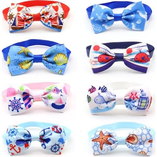 50/100 Pcs New Ocean Sea Style Dog Bow Tie Boat Anchor Dog Tie Whale Shell Sailboat Lighthouse Pet accessories Cat Necktie