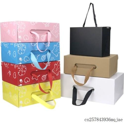 50 Pcs Cardboard Shoe Boxes with Handle Kraft Paper Gift Box Women Men Shoe Box Portable Case 4 Sizes
