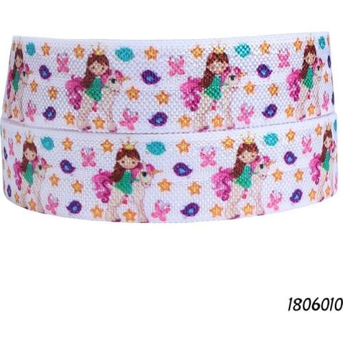 50 yards/lot) Flora Ribbons unicorn and little princess printed fold over elastic