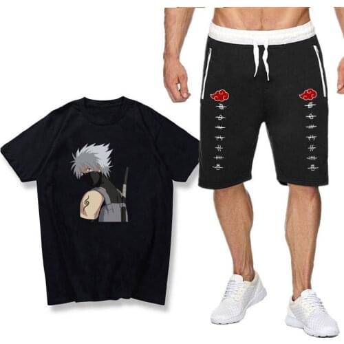 Anime Kakashi Sasuke Summer Sport Suit Male Half Sleeve T-shirt With Short Sleeves Loose Leisure Two-Piece 2021