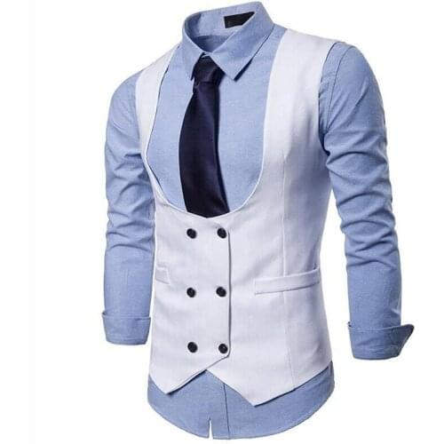 White Double Breasted Vest for Men Slim fit One Piece Man Suit Casual Waistcoat New Fashion Clothes Waist Coat