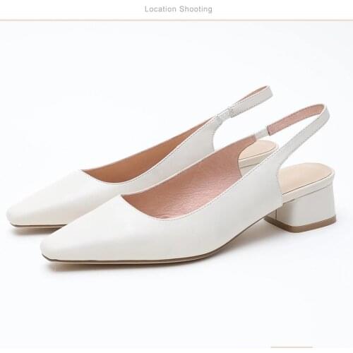 Sandals fairy wind thick heels holiday Baotoe pointed leather high heels shallow mouth womens shoes