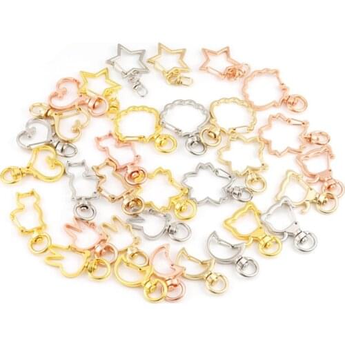 10pcs New Cute Moon Star Heart Cat Animal Flower Hollow Key Chain Key Ring keychain DIY Accessories Lobster Clasp Wholesale