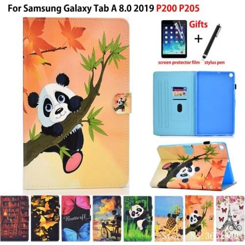 Case For samsung galaxy tab A 8.0 2019 with S Pen SM-P200 P200 P205 P207 Cover Funda Tablet Fashion panda Flip Stand Capa +Gift