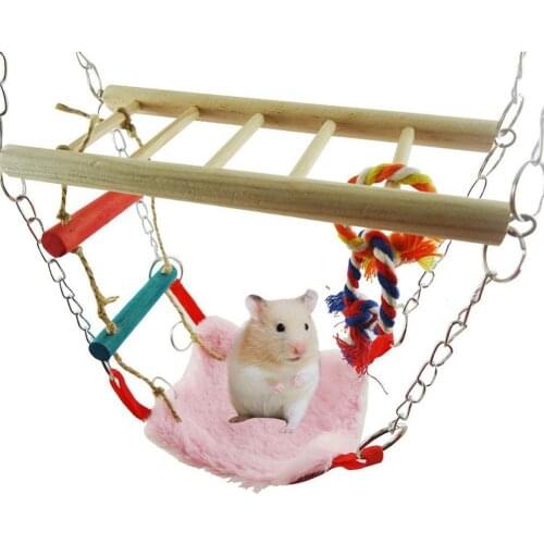 Wooden Hamster Parrot Hammock Toy Drawbridge Swing Stairs Traning Playing Pet Supplies Color Dreamy Princess Style Sleeping Nest