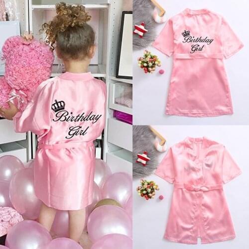 Toddler Baby Kid Solid Silk Satin Kimono Robes Bathrobe Birthday Girls Sleepwear Fashionable Beautiful Girl Child Pink Pajamas