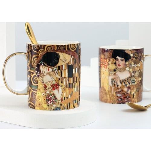 European Retro Ceramic Mark Cup Couple Cup Household Creative Ceramic Coffee Cup with Lid Spoon