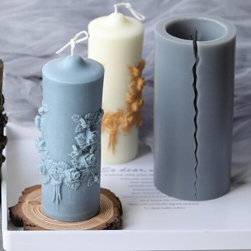 Flower Carved Cylindrical Candle Mold Candle Silicone Molds Scented Candle Making Handmade Diy Resin Clay Soap Mold Home Decor
