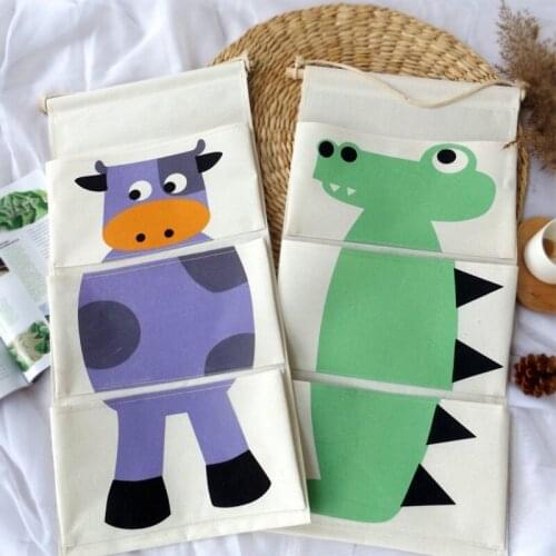 Cotton linen Children Room Decorative Wall Hanging Storage Bag cute cartoon animal hanging bag Closet Toy Organizer Pouch