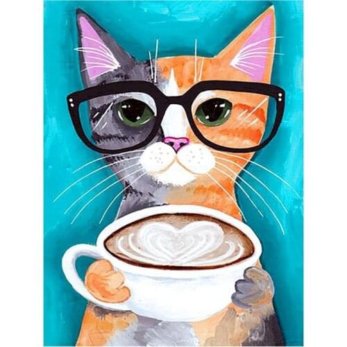 GATYZTORY Full Square Round Diamond Painting Cartoon Cat Rhinestones Mosaic Wall Art Cross Stitch Home Decortion