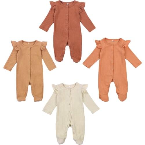 0-6 Month Winter Kids Bodysuit Footies Cute Girls Long Sleeve Solid Knitted Jumpsuit Baby Girl One-Pieces Pajamas Newborn Romper