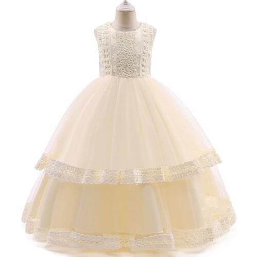 Lace Teen Girls Dress Wedding Retro Girls Dress Princess Formal Beauty Pageant Dress Party Kids Dress For Girls Catwalk Costume