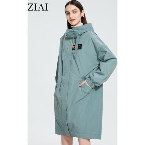 ZIAI 2021 Womens spring jacket Woman Trench Coat women zipper Waterproof Raincoat Outerwear Long casual Solid Windbreaker 9741