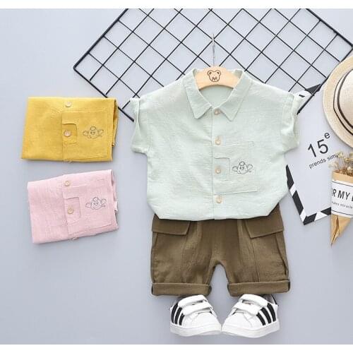 Childrens Summer Short-Sleeved Cartoon Clothing Boy Jacket + Shorts 2-Piece Suit 1-3 Years Baby Suit