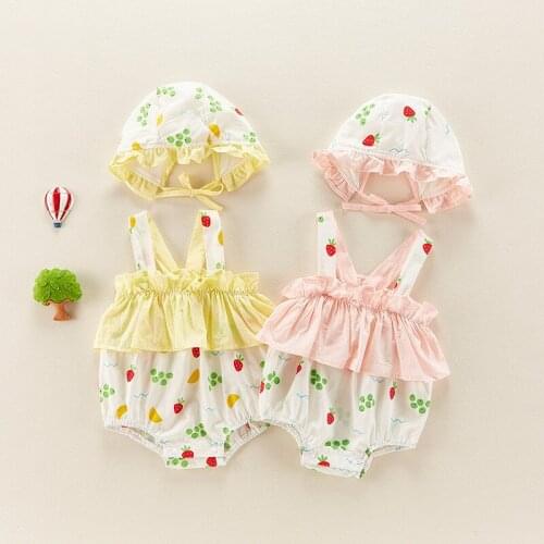 Summer baby jumpsuit thin section baby girl flower triangle romper net red newborn romper (free hat)