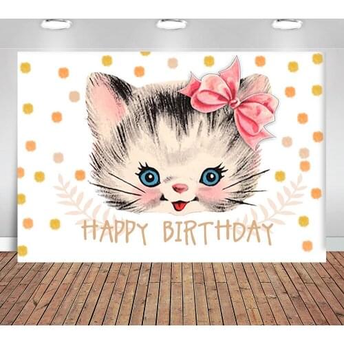 Cute Birthday Photos Background Spot Carton Cat Backdrop Background for Photo Studio Photophone Photozone Background for Camera