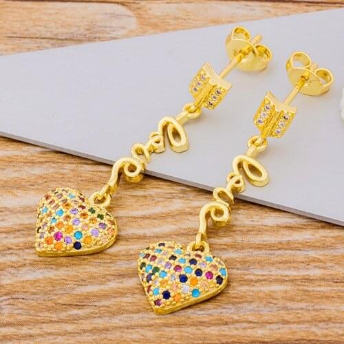 Fashion Statement Earrings Heart Letter Love CZ Earrings For Women Hanging Dangle Earrings Drop Earring Modern Female Jewelry