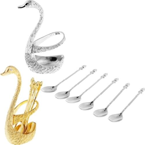 Dish Set, Stainless Steel Fruit / Dessert Cutlery SwanBase Holder