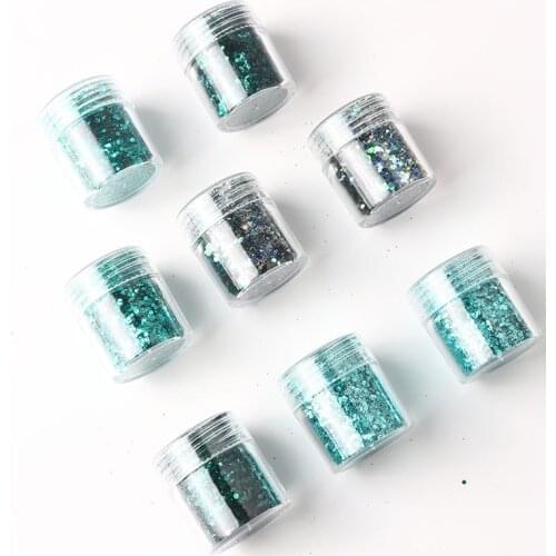 1 Can of Neon Pigment Powder Deep Sea Green Mixed Series 3D Slice Holographic Mixed Glitter Sequin Autumn Nail Decoration 10Ml