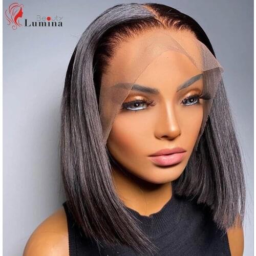 Straight Short Bob Wig Pre Plucked 13x5x2 T Part Lace Wig Brazilian Short Straight Virgin Human Hair Wig 180% Density 10~14 Inch