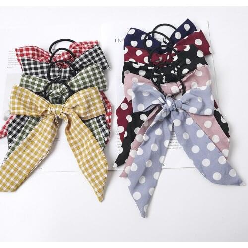 Free shipping Fashion women Solid color dots ribbon streamer hair accessories elegant bow hair tie girls cute Hair scrunchies