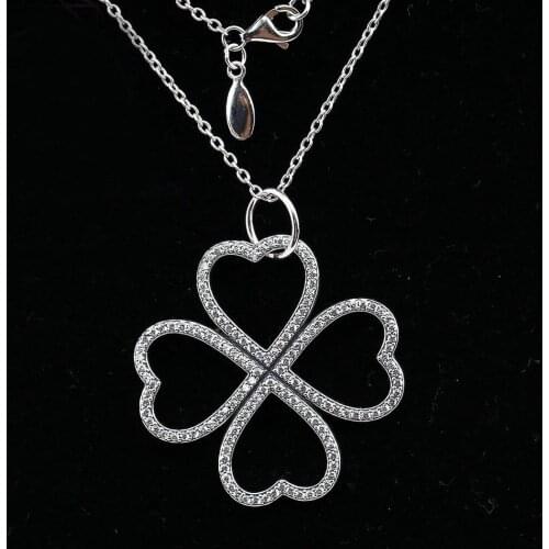 S925 Sterling Silver Necklace Petals of Love With Clear Cubic Zirconia Necklace For Women Girl Gift fit Lady Jewelry