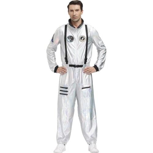 Halloween Silver Pilot Astronaut Alien Spaceman Cosplay Costume Carnival Party Couple One Piece Jumpsuit