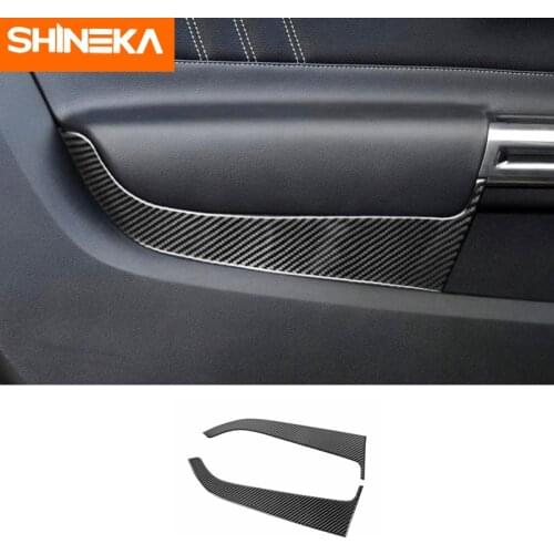 SHINEKA Interior Mouldings For Ford Mustang Carbon Fiber Car Door Panel Decoration Cover Stickers For Ford Mustang 2015+ Styling