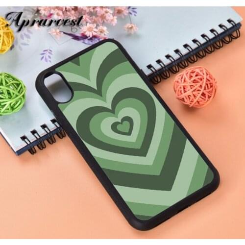 Aprarvest Silicone Rubber Phone Case Cover For iPhone 6 6S 7 8 PLUS X XS XR 11 12 MINI PRO MAX Green Retro Heart