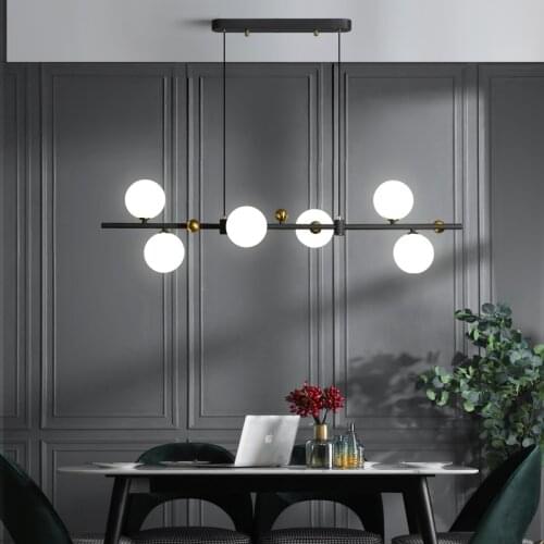 Modern Simple LED Chandelier Coffee Shop Dining Room Island Glass Ball Pendant Lamp Restaurant Bar Kitchen Long Hanging Light G9