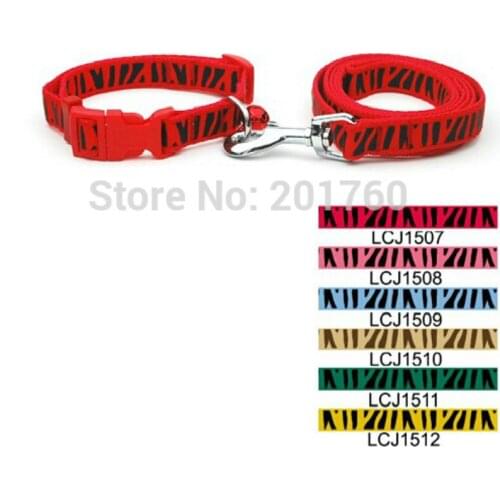 1.5cm Pet Supplies Zebra-stripe Pattern Dog Collar Leash Lead Set (6 Colors) 12pcs/lot Lcj1507