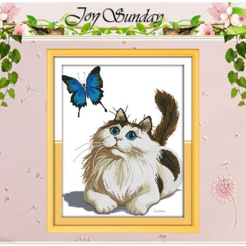 Cat and Butterfly Counted Cross Stitch 11CT 14CT Cross Stitch Set Wholesale Animals Cross-stitch Kits Embroidery Needlework