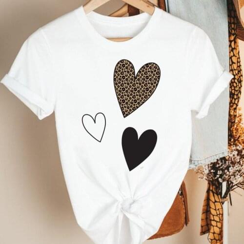 Women Clothes Leopard Love Heart Casual Trend Cartoon Summer Short Sleeve Print Fashion Tshirt Female Tee Top Graphic T-shirt