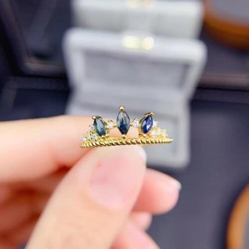 Fashion grace crown flame Hemp Natural gem stone Ring Natural blue sapphire ring S925 silver womens girl party gift Jewelry