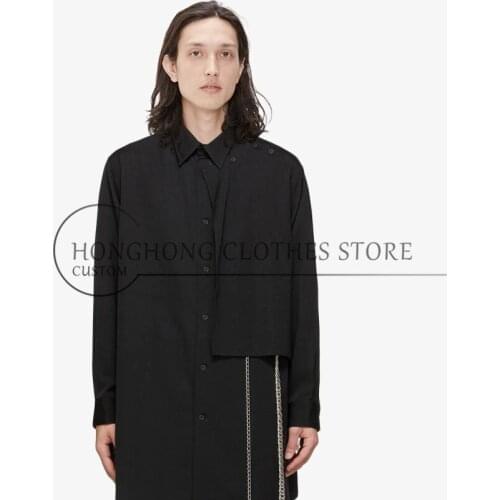 S-6XL!Plus-size mens shirts！2021 In the winter Silver chain pendant shirt mens simple loose multi-layer black long-sleeved top