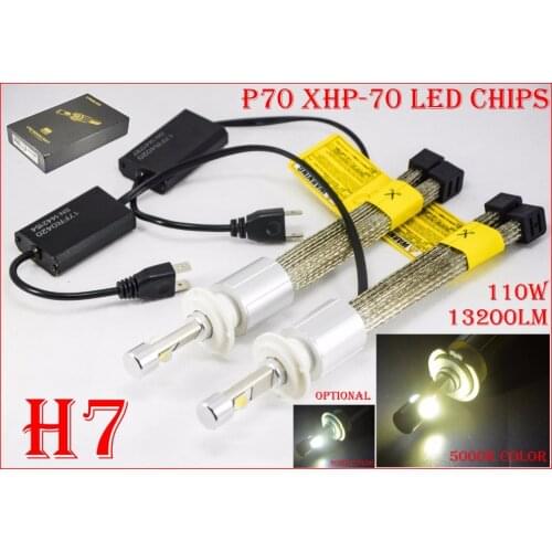 1 Set H7 110W 13200LM P70 LED Headlight Headlamp XHP-70 Chip Fanless 12/24V Car Driving Fog Bulb Yellowish 5K Super White 6K H11
