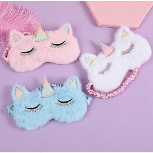 1Pcs Cute Unicorn Sleep Rest Rabbit Fur Cartoon Eye Mask Padded Shade Cover Travel Relax Aid Blindfolds