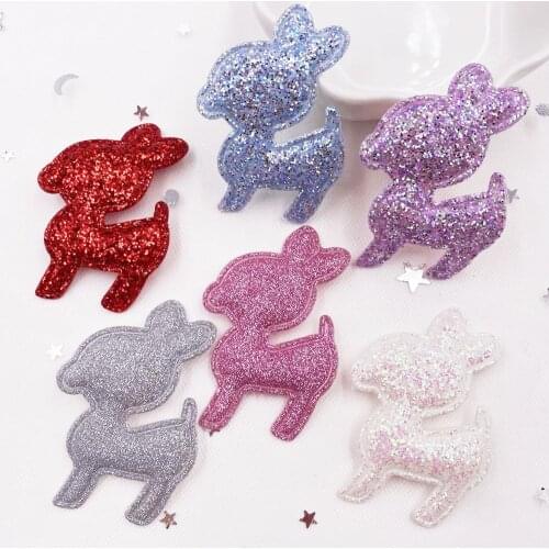 12PCS Fabric Glitter Padded Deer Applique Wedding DIY Sewing Patch Handmade Childrens Hair Accessories Craft SE42