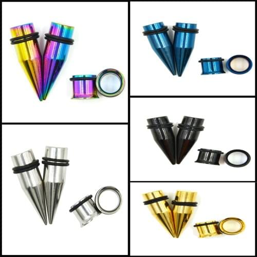 2pcs Stainless Steel Titanium Anodized Ear Gauge Taper Expander Plugs Single Flared Tunnels Stretcher Earrings Piercing Jewelry