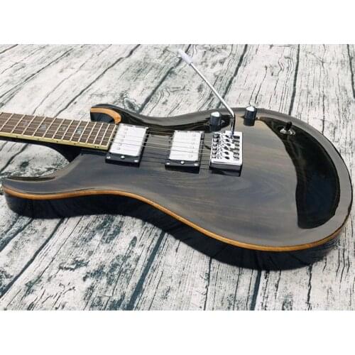 2020 custom 6-string electric guitar, ash veneer, transparent black paint, fingerboard abalone inlay and postage