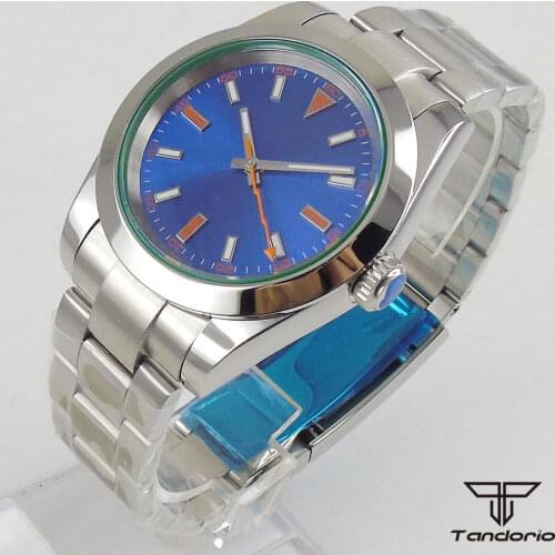 36mm tandorio MIYOTA 8215 Movement Mens Watch Blue Dial Sapphire glass Date Steel Bracelet