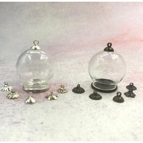 50pcs/lot 30x20mm Hollow glass globe bottle with setting base beads cap set orb glass vials pendant glass bottle jewelry pendant