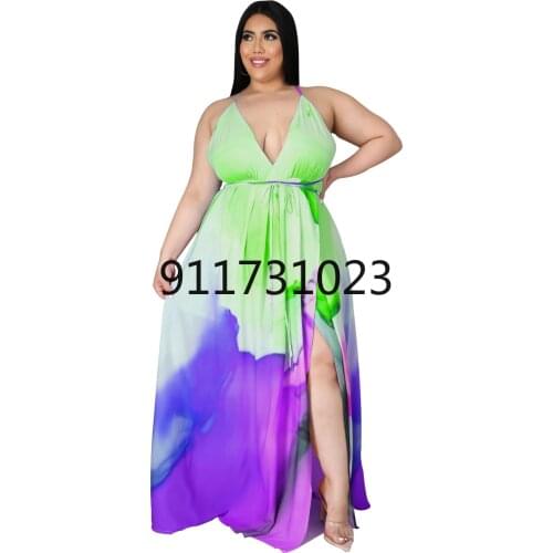 African Dresses for Women 2021 Summer African Women V-neck Polyester Printing Plus Size Long Dress African Clothes L-5XL