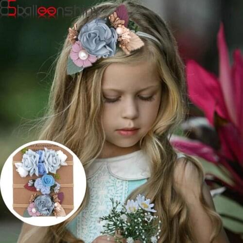BalleenShiny 3Pcs/Set Newborn Baby Flower Headband Infant Girls Pearl Elastic Head Band Princesses Headwear Accessories Gifts