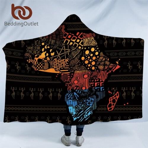 BeddingOutlet African Map Hooded Blanket for Adults Tribal Sherpa Fleece Blanket Geometric Wearable Throw Blanket Exotic Mantas