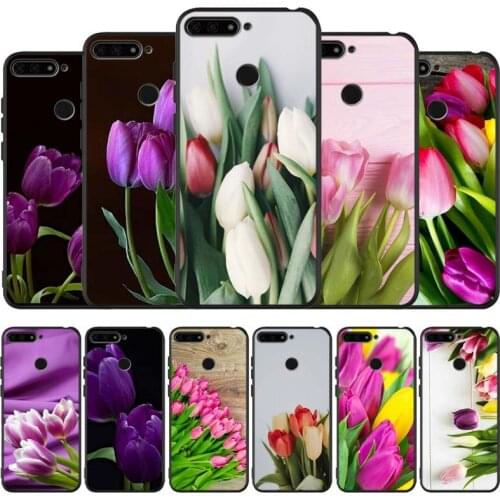 Tulip flower black Silicone Phone Case For honor 30 20 Pro 8 8X 9 10 20 Lite Mate 10 20 30 Lite Pro cover