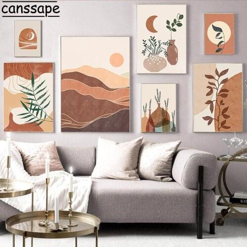 Line Geometry Canvas Painting Abstract Landscape Poster Plant Leaf Posters And Prints Boho Wall Pictures Living Room Home Decor