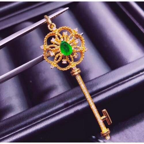 H716 Fine Jewelry AU750 G18K Natural Emerald Pendant Emearld 0.75ct Gold Diamonds Pendant Gemstone Necklaces for Women