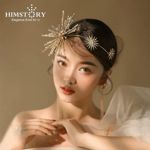 Himstory Beautiful Exaggerate Korean Wedding Hairband Gold Big Sunflower Hairwear Bride Wedding Party Hair Accessories Jewelry